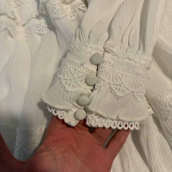 AllSaints Zora Dress Mini Tiered Lace Long Sleeve White 10 - Picture 11 of 12